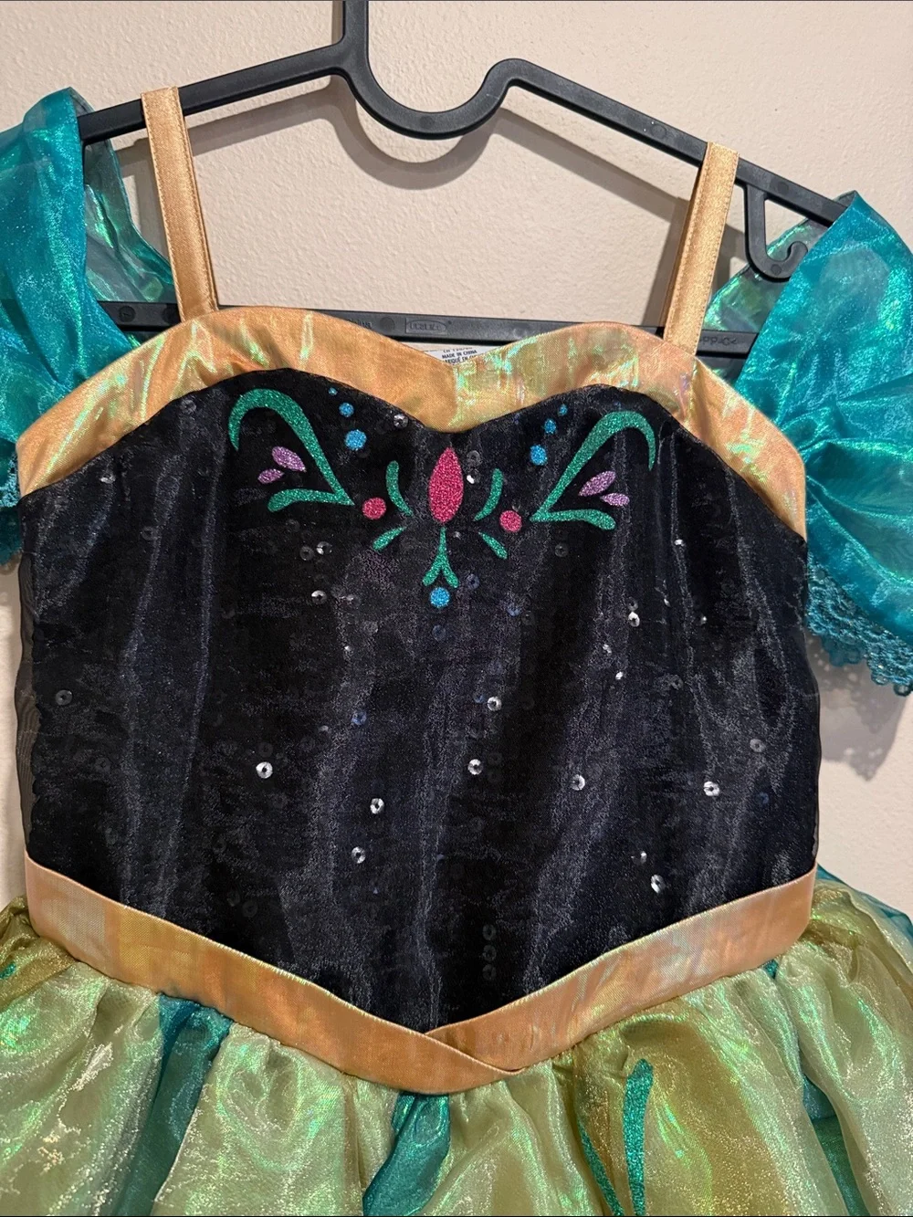 Disney Frozen Anna Teal Green and Gold Princess Dress Costume Halloween 🎃